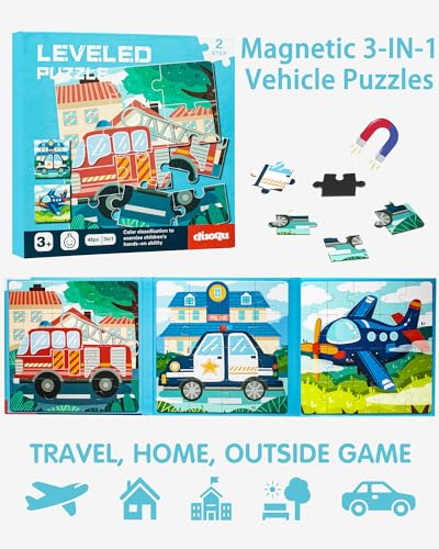 Magnetic Puzzles for Kids, Travel Puzzles Games for Kids Ages 3-5, Jigsaw Puzzle Book Activities Toy for Boys Girls Ages 3 4 5 in Car, Learning Magnet Toys for Road Trip (Airplane) - style: Level 1 Vehicle
