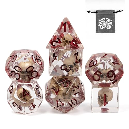 UDIXI Skull DND Dice Set, Resin D and D Dice Set for D&D RPG Tabletop Games | Velvet Storage Bag, DM Gift, for Dungeons and Dragons Role Playing Games Board Games - color: Skull