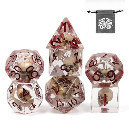 UDIXI Skull DND Dice Set, Resin D and D Dice Set for D&D RPG Tabletop Games | Velvet Storage Bag, DM Gift, for Dungeons and Dragons Role Playing Games Board Games - color: Skull
