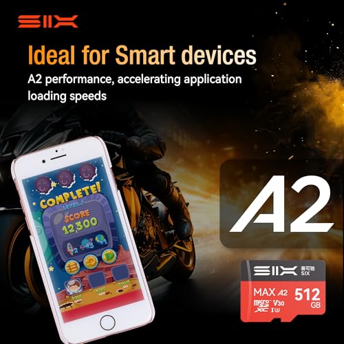 SIX M200 128GB Micro SD Card Read Up to 190MB/s for 4K UHD Continuous Recording - A2, U3, V30 microSDXC Memory Card 128GB with Adapter for Action Cameras, Drones, Gaming Consoles, Dash Cams, Phones - size: 128GB