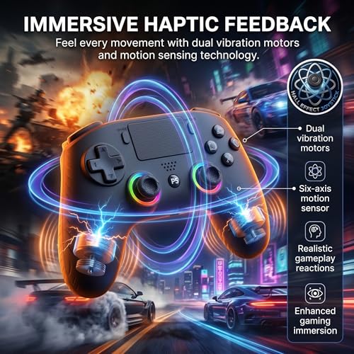 SYRIXAS Wireless Controller Compatible with PS5, Hall Effect Joysticks, RGB Light Bar, Dual Vibration, Motion Sensor, Turbo Function, Bluetooth Gamepad for PS5, PC iOS Android with Audio Jack and Remap Buttons