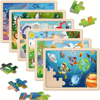 Wooden Puzzles for Kids Ages 3-5, 6 Packs 24 PCs Jigsaw Puzzles Preschool Educational Brain Teaser Boards Toys Gifts for Children, Wood Puzzles for 3 4 5 6 Year Old Boys Girls - color: 6 Packs Wooden - 24 Pieces Each - Various Themes