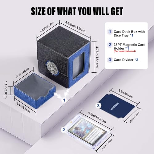 Kabinka MTG Deck Box for Commander Card Deck Box with Dice Tray | Holds 100 Double-Sleeved Cards, for TCG/PTCG, Patented Design, with 35PT Magnetic Card Holder (Black& Blue, Lotus) - color: A3-Black& Blue, Lotus