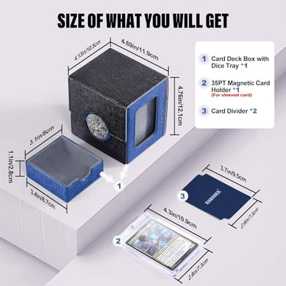Kabinka MTG Deck Box for Commander Card Deck Box with Dice Tray | Holds 100 Double-Sleeved Cards, for TCG/PTCG, Patented Design, with 35PT Magnetic Card Holder (Black& Blue, Lotus) - color: A3-Black& Blue, Lotus