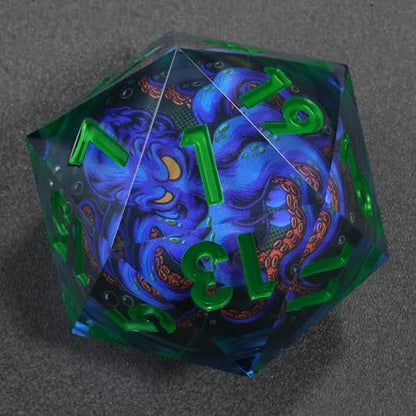 Mini Planet Handmade 50mm Chonk DND Giant D20 Liquid Core Polyhedral RPG Dice with Sharp Edges E18 LED Octopus - color: E18-led Octopus