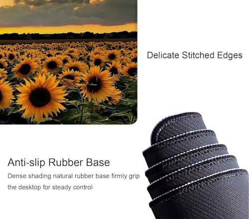Sunflower Field Extended Big Mouse Pad Large,XL Gaming Mouse Pad Desk Pad,31.5x11.8inch Long Computer Keyboard Mouse Mat Mousepad with 3mm Non-Slip Base and Stitched Edge for Home Office Work - color: Sunflower Field