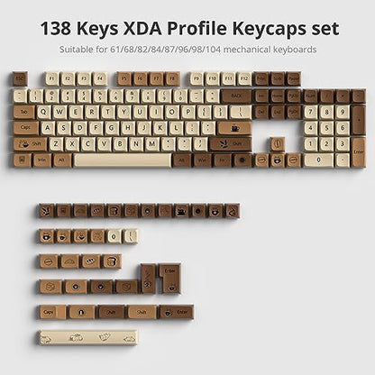 Coffee Cat PBT Dye-Sublimation Keycaps, XDA 138 Keys Custom | ANSI US standard Layout, for 61 64 68 87 104 108 Mechanical Keyboard, Durable wear-resistant , perfect for DIY builds - color: Cafe cat