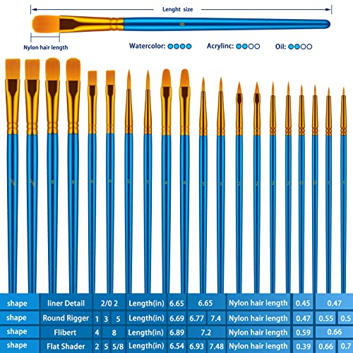 Paint Brushes Set, 30 Pcs Paint Brushes for Acrylic Painting, Oil Watercolor Acrylic Paint Brush, Artist Paintbrushes for Body Face Rock Canvas, Adult Drawing Arts Crafts Supplies, Blue - color: Blue,nickel