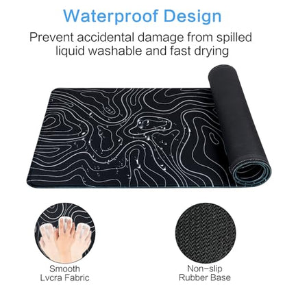 Gaming Mouse Pad Large 31.5 x 11.8in Topographic Keyboard Mousepad for Non-Slip Base and Stitched Edge, Extended Desk Pad XL Desk Mat (Black) - color: Black