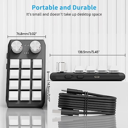 Multifunctional Macro Mechanical Keyboard With 12 Customizable Keys 2 Knobs - One-Handed RGB Gaming Keypad Programmable Ultra-Thin Mechanical Keyboard With 12 Programmable Keys And RGB Backlighting