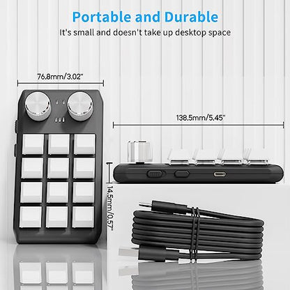 Multifunctional Macro Mechanical Keyboard With 12 Customizable Keys 2 Knobs - One-Handed RGB Gaming Keypad Programmable Ultra-Thin Mechanical Keyboard With 12 Programmable Keys And RGB Backlighting