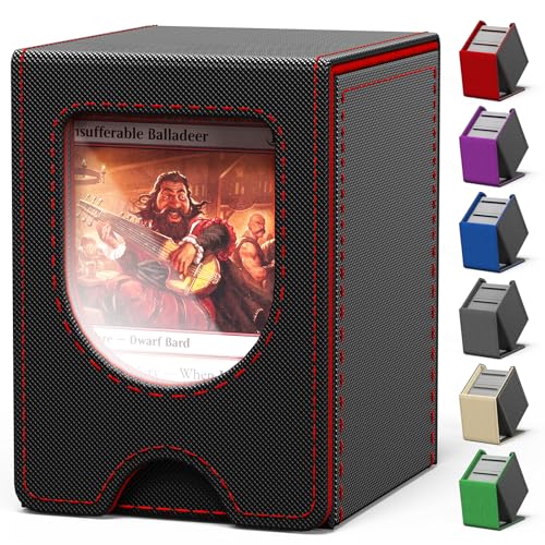 Card Deck Box for MTG Commander, Card Case Holds 100+ Double-Sleeved Cards, Magic Card Box Fits for TCG/PTCG/CCG Card with 2 Dividers (Black&Red) - color: Black&Red
