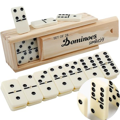 Smilejoy Dominoes Set for Adults, Domino Set for Classic Board Games, Double 6 Domino Game Set 28 Pieces with Natural Wood Case (2 Players) - style: Medium