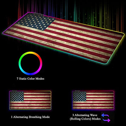 Meffort Inc RGB Gaming Mouse Pad - Large LED Gaming Mouse Mat with Custom Design Stitched Edges (23.6 x 13.7 Inch, USA Flag) - color: Usa Flag, size: 23.6 x 13.7 Inch