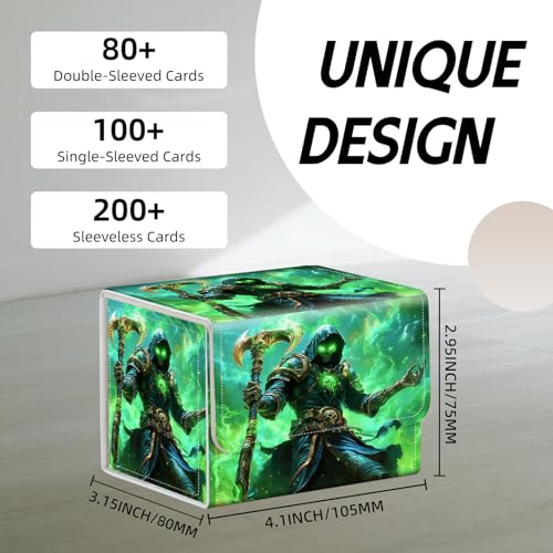 Trading Card Storage Box, Holds 100+ for MTG Cards, Premium PU Leather with Magnetic Closure, Skeleton With Green Glow Durable Deck Box for Magic the Gathering, Trading Card Games - color: Skeleton With Green Glow