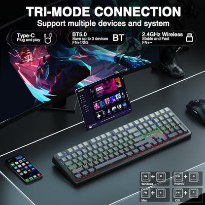 AULA F108 Wireless Mechanical Keyboard, Full Size Gaming Keyboard with Number Pad, Side Printed PBT Keycaps, Pre-lubed Switches, RGB Backlit, Hot Swappable Creamy Sounding Computer Keyboards, 108 keys - color: No Knob-Gradient Black