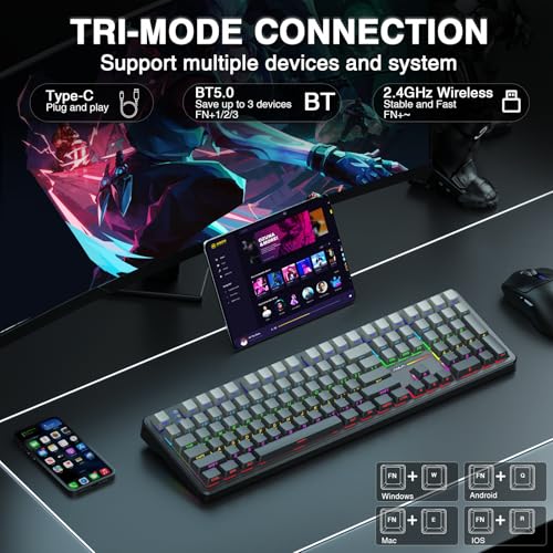 AULA F108 Wireless Mechanical Keyboard, Full Size Gaming Keyboard with Number Pad, Side Printed PBT Keycaps, Pre-lubed Switches, RGB Backlit, Hot Swappable Creamy Sounding Computer Keyboards, 108 keys - color: No Knob-Gradient Black