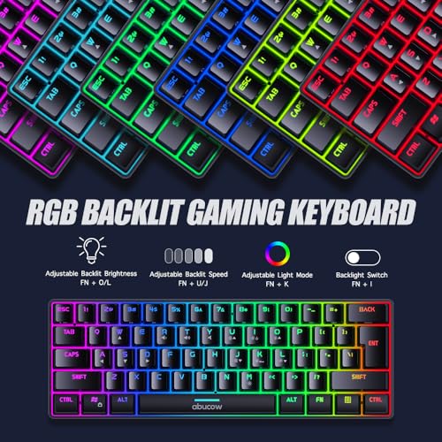 abucow 60% Gaming Keyboard Minimalist Portable Wired Ultra-Compact Mini Imitation 61 Keys RGB Backlit Keyboard (Black) - style: Black