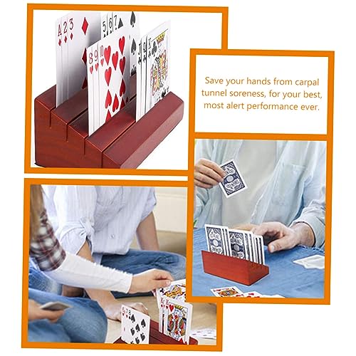 OSALADI Wooden Game Card Stand Sturdy Playing Card Holder with Multiple Slots for Easy Viewing for Games and Board Brown