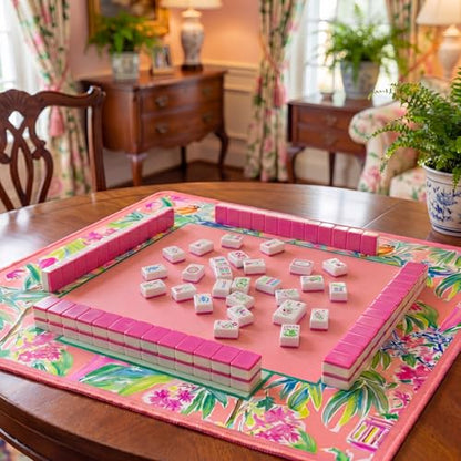 Soulchen 1.2 Inch American Mahjong Tile Set, 168 Engraved Mahjong Tiles with Tile Bag, Portable Canvas Tote Bag & 4 Dice - for Beginners & Enthusiasts Adult Game Collection Gift (Hot Pink, Modern)