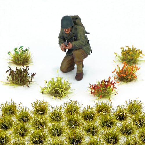 Cayway Miniature Grass Cluster, Static Grass Tuft Model Vegetation Groups for DIY Model Train Landscape Railroad Scenery Grass Tufts Flower (Withered Green and Red) - color: Withered Green and Red