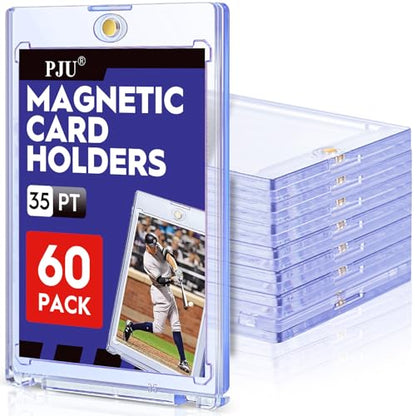 60ct Magnetic Card Holder, 35pt One Touch Card Holder for Trading Cards, Protectors Hard Plastic, U-V Protection Magnetic Display Case for Baseball, Game, Sports Cards - size: 60