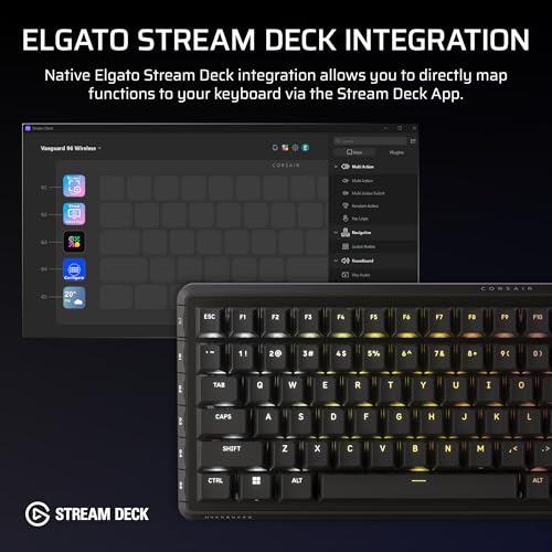 Corsair Vanguard 96 Wireless Mechanical RGB Gaming Keyboard – QWERTY US, 96% Layout, Hot-Swappable MLX Switches, 8000Hz Hyper-Polling, Stream Deck Integration, Flashtap SOCD – Black