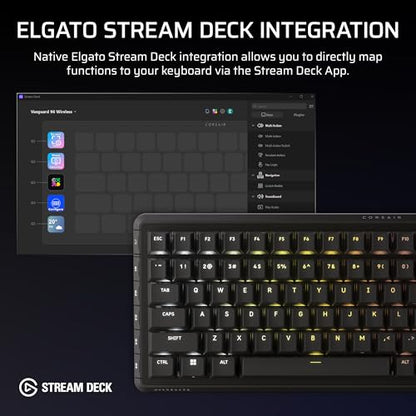 Corsair Vanguard 96 Wireless Mechanical RGB Gaming Keyboard – QWERTY US, 96% Layout, Hot-Swappable MLX Switches, 8000Hz Hyper-Polling, Stream Deck Integration, Flashtap SOCD – Black