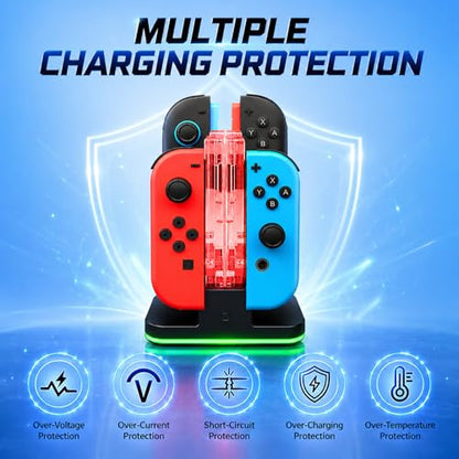 4 in 1 Charging Dock Compatible with Nintendo Switch 2/Switch 1 for Joy Con & JoyCons 2 Magnetic Fast Controller Charger Dock Station with RGB Light