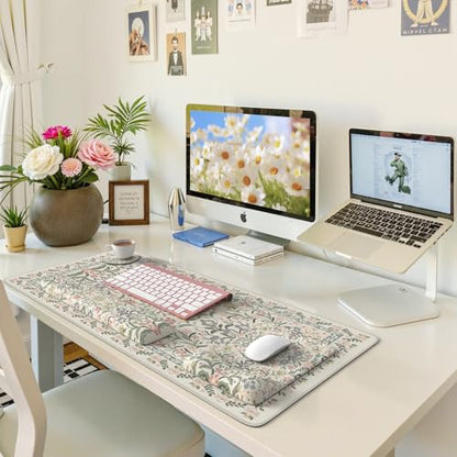 iLeadon Desk Protector Mat, Ergonomic Wrist Pad for Keyboard and Mouse | Non Slip Desk Mat with Wrist Rest, Extra Large Full Desk Mouse Pad with Coaster for Women Office, Cute Grey Design - color: Grey