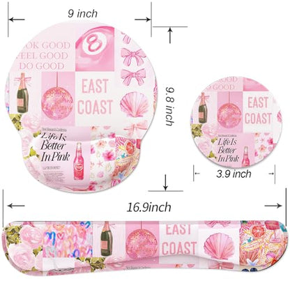 Ergonomic Mouse Pad with Wrist Rest and Keyboard Wrist Rest, Mousepad and Wrist Rest for Computer Keyboard, Pain Relief, Non-Slip Rubber Base, Mouse Pad with Wrist Support for Gaming, Pink Collage - color: Pink Collage