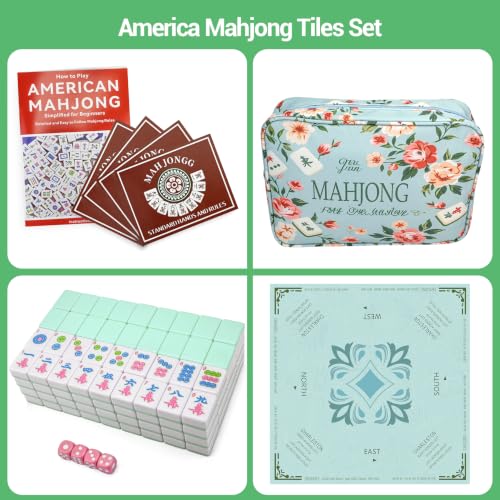American Mahjong Tile Set, 166 Tiles (1.2”), Cute Mini Tiles - Mint Green | Mahjong Tile Set with Carrying Bag, Dice, Mat, Portable Travel Complete Game Set for Home Outdoor Enthusiast Gift - color: Mint Green