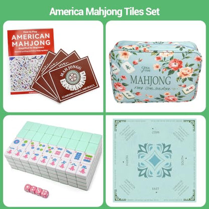 American Mahjong Tile Set, 166 Tiles (1.2”), Cute Mini Tiles - Mint Green | Mahjong Tile Set with Carrying Bag, Dice, Mat, Portable Travel Complete Game Set for Home Outdoor Enthusiast Gift - color: Mint Green