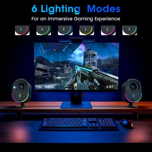 Computer Speakers, LITTOAK Bluetooth PC Speakers, AC Powered Gaming Speaker with 3 EQ Modes, Stereo Speakers with 6 RGB Modes, Aux in, Headphone, USB port Speaker for Laptop/Desktop/TV, 2*15W, 2.0 CH