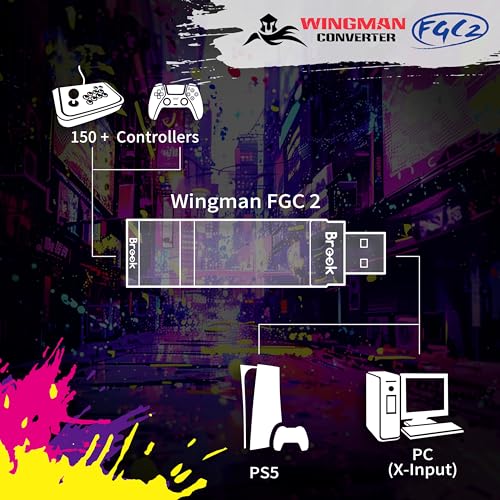 Brook Wingman FGC2 Converter with Keychain-Arcade Joystick Adapter Gamepad for PS5 & PC, Supports All PS5 Games (Official Exclusive Version)