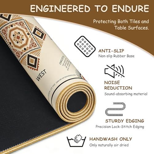 Portable Mahjong Mat with Rules (33"x33"), Ethnic Style Game Mat Noise Reduction Non-Slip, No Creases Rubber Table Mat Cover with Drawstring Bag & 3 Dice for Poker, Card, Tile & Board Game - size: 33*33