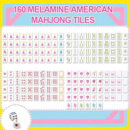 Soulchen American Mahjong Tiles Accessories Set 160 Pieces 1.2 Inches Carving American Mahjong Tiles Game Set with Blue Waterproof PVC Clear Zippered Storage Holder Bag for Game Lover Gift - color: Light Blue, style: Lanterns