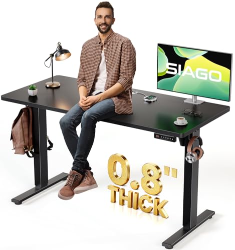 SIAGO 48 x 24 Inch Electric Standing Desk, 0.8 Inch Thick Tabletop | Smooth Height Adjustment, 200lbs Stability, 3 Memory Presets, Cable Management, Pre-Labeled Easy Assembly - color: Dark Black, size: 48 x 24 Inch