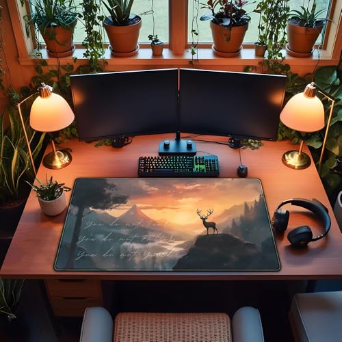 Misty Forest Desk Pad Mat Anime Mouse Pad Gaming Playmat, Large Mouse Pad Deer Desk Mouse Laptop Keyboard Pad Computer Mats for Desktop Full Desk Mouse Pads Office Desk Game(31.5x15.8 in) - color: Jungle Moose