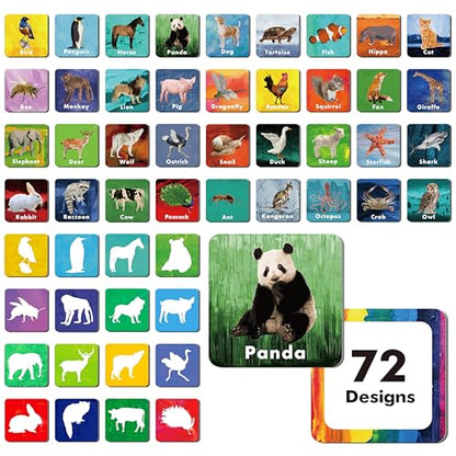 Hebayy 108 PCS Memory Matching Game, 72 Animal Cards & 36 Shadow Cards Matching Cards 36 Pairs Real Animal for Toddlers, Preschool, Kids 4 5 6 Years Old (2” x 2”) - style: Real Animals-C（108 Pieces Upgrade）