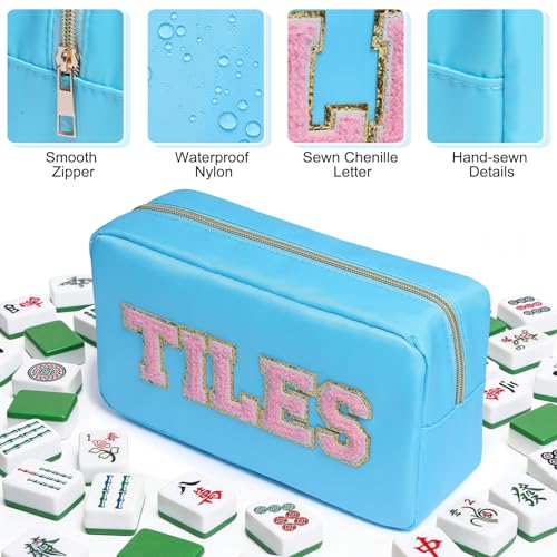 Mahjong Tile Bag Mahjong Bag with Zipper Travel Mahjong Carrying Case Storage Pouch Gifts for Mahjong Lovers Accessories - color: Blue-tiles