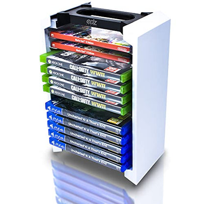 ADZ Game Storage Tower – Universal Games Storage Tower – Stores 12 Game or Blu-Ray Disks – Game Tower Rack for PS4, PS5, Xbox One, Xbox Series X/S, Switch Games and Blu-Ray Cases