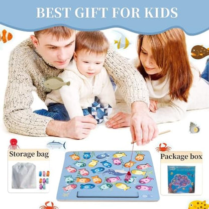 Magnetic Fishing Game for Toddlers, Wooden Alphabet Puzzle Maze Board, Preschool ABC Uppercase Lowercase Letter Matching Game, Montessori Educational Fine Motor Skill Toy for Boy Girl Kids - style: fishing alphabet puzzle