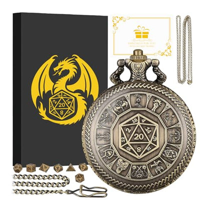 Keller & Weber Mini DND Dice Set, Center Number Dice Pocket Watch Case, 7 Piece Polyhedral Metal D&D Dice, DND Gifts with Gift Box, Role Playing Board Game Accessories, Bronze - color: Bronze