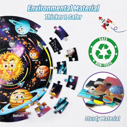 SYNARRY Solar System Floor Puzzles for Kids Ages 4-8, Large 70 Piece Jigsaw Puzzles for Kids Ages 4-6, Space Planet Astronaut Toys Puzzles, Preschool Learning Toys, Easter Basket Stuffers for Boy Girl - style: Solar System