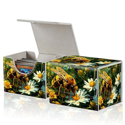 for MTG Commander Deck Box,Card Deck Box for Trading Yugioh MTG,Fits 100 Double Sleeved Cards,PU Leather Strong Magnet Case for Magic Commander TCG CCG,Bee Flower - color: Bee Flower