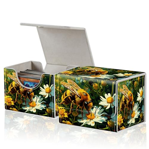 for MTG Commander Deck Box,Card Deck Box for Trading Yugioh MTG,Fits 100 Double Sleeved Cards,PU Leather Strong Magnet Case for Magic Commander TCG CCG,Bee Flower - color: Bee Flower