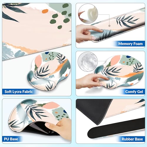 Desk Mat Set Keyboard and Mouse Pad with Wrist Rest Support | Ergonomic,Pain Relief, 4-in-1 Large Big Mousepad Computer Mats,Desk Pad Matt Mats for Desktop Home & Office - color: O-Leaves 2