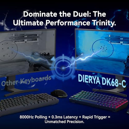 DIERYA DK68-C 60% Gaming HE Keyboard, Magnetic Switch Hot Swappable, Rapid Trigger, Adjustable Actuation, 8000Hz Polling Rate, RGB Backlit, Compact 68 Keys for Windows PC, Wired, Black