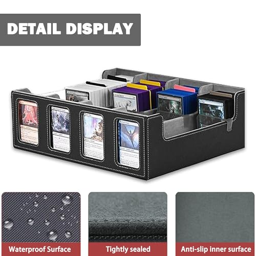 4-Row Trading Card Storage Box – Holds 3000+ Cards – Commander Display Slot, Magnetic Removable Lid, PU Leather Deck Box – Compatible with MTG Commander, TCG,(T2400Black&Gray) - color: T2400Black&Gray